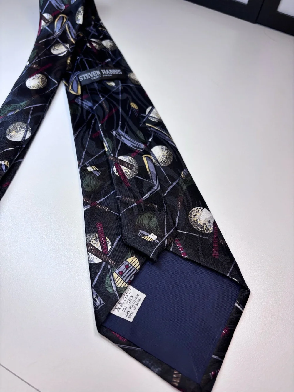 Golf Motif Steven Harris Vintage Tie 90’s Black with Golf theme Handmade Korea